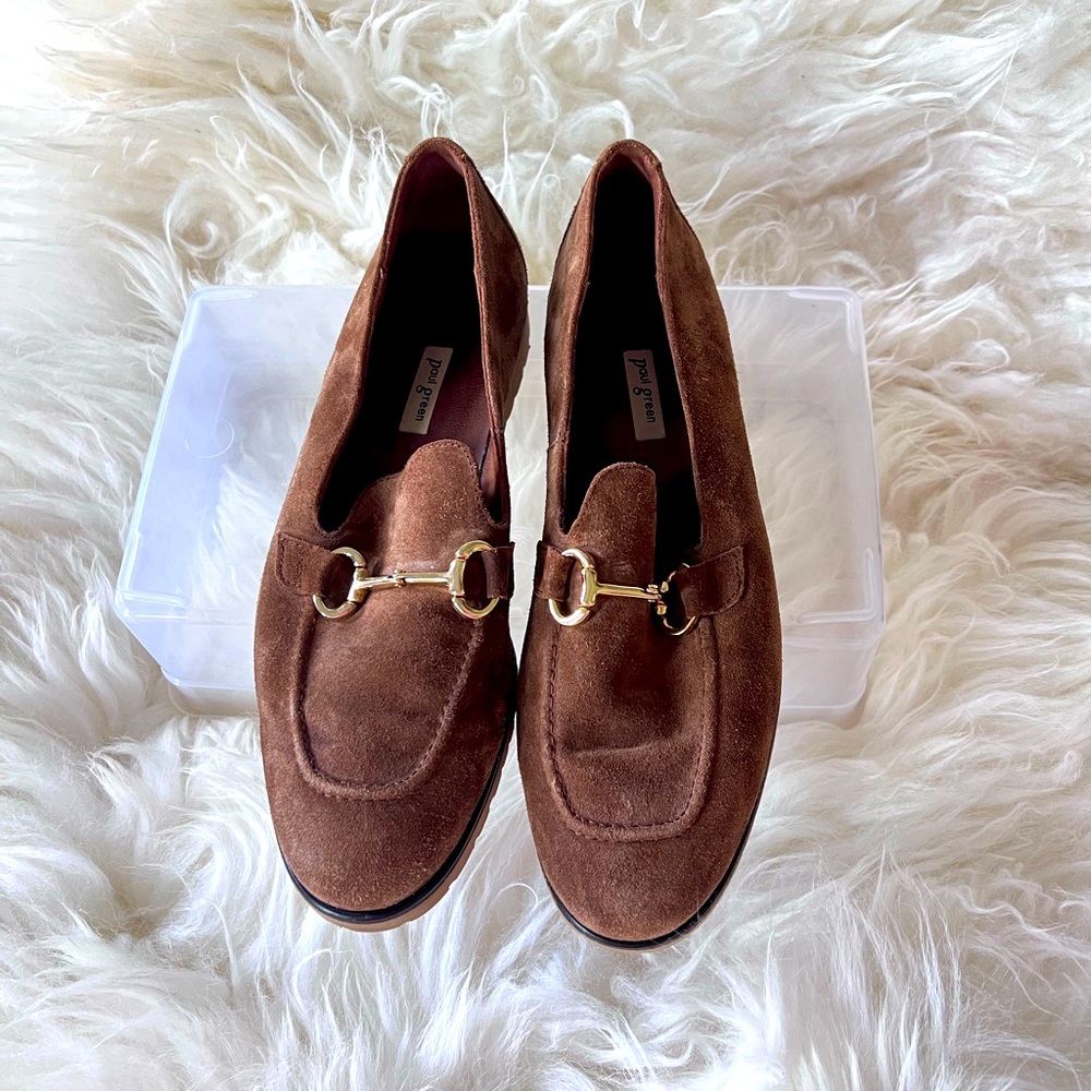 Paul Green Slip on Moccasins with Gold Buckle. Size 6. EUC.